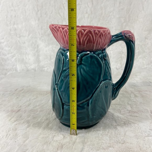 English water lily pitcher Pottery 481 New Arsenal pottery Teal Pink - Picture 10 of 11